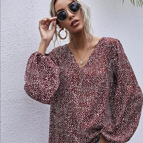 New! Printed polka dots ballon sleeves blouse - Picture 5 of 6